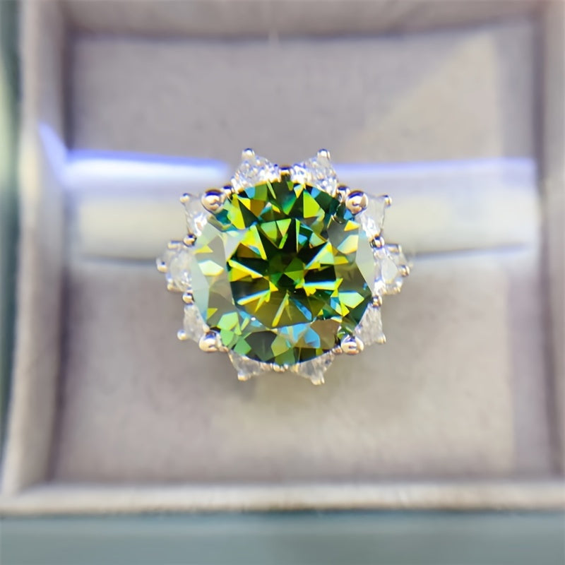 10 Carat Gorgeous Sparkling Green Moissanite Diamond Ring Sunflower Style Ring