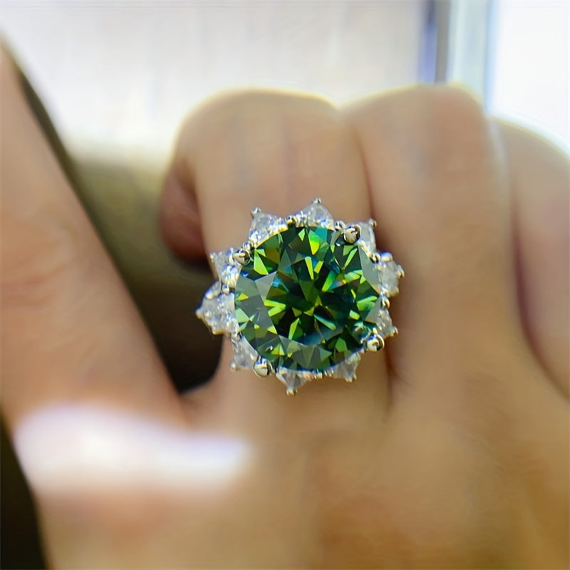 10 Carat Gorgeous Sparkling Green Moissanite Diamond Ring Sunflower Style Ring
