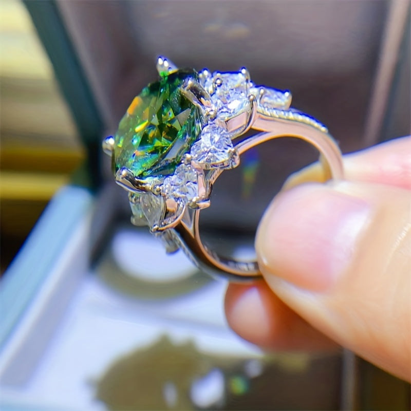 10 Carat Gorgeous Sparkling Green Moissanite Diamond Ring Sunflower Style Ring