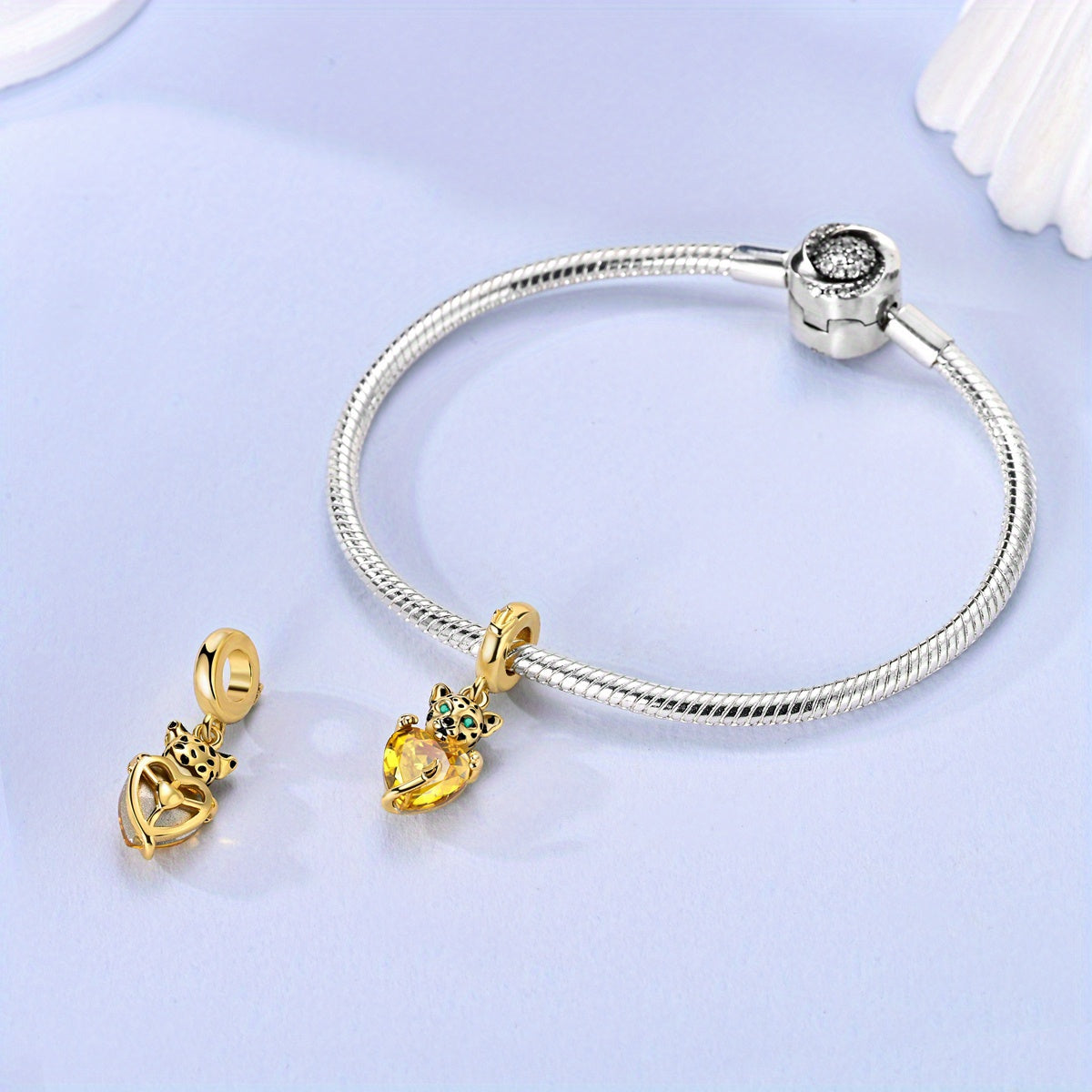 14K Golden Plated Golden Leopard Jewelry Charm for Bracelet