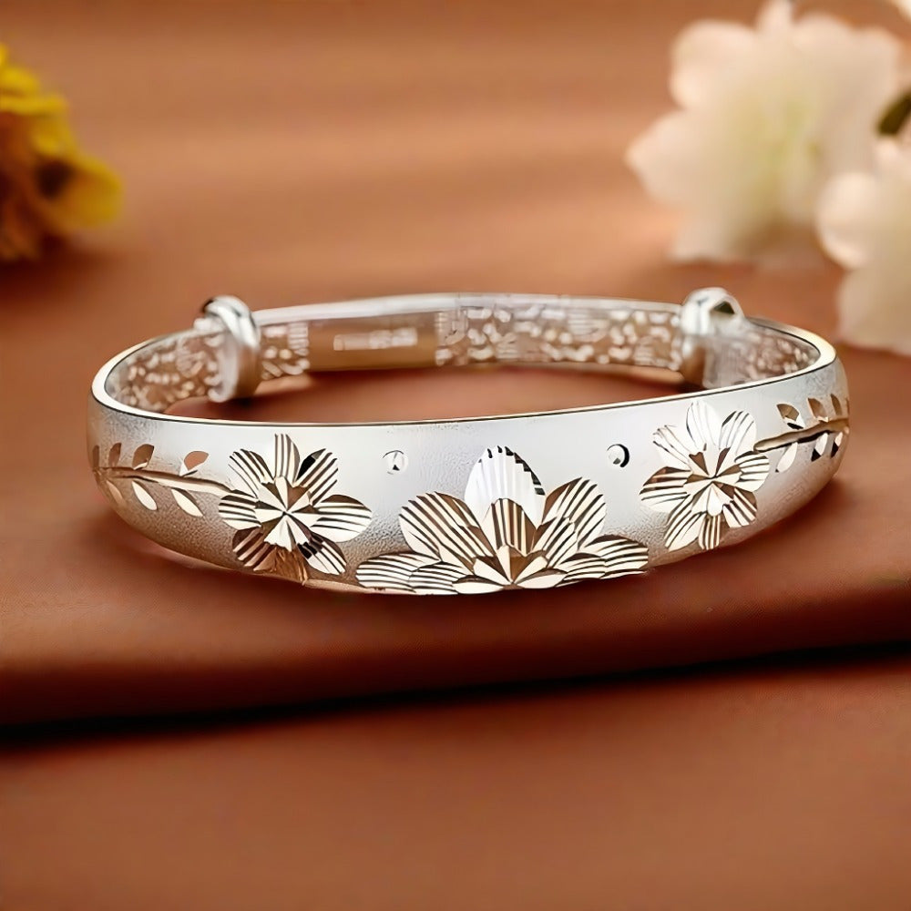 925 Sterling Silver Vintage Flower Bangle