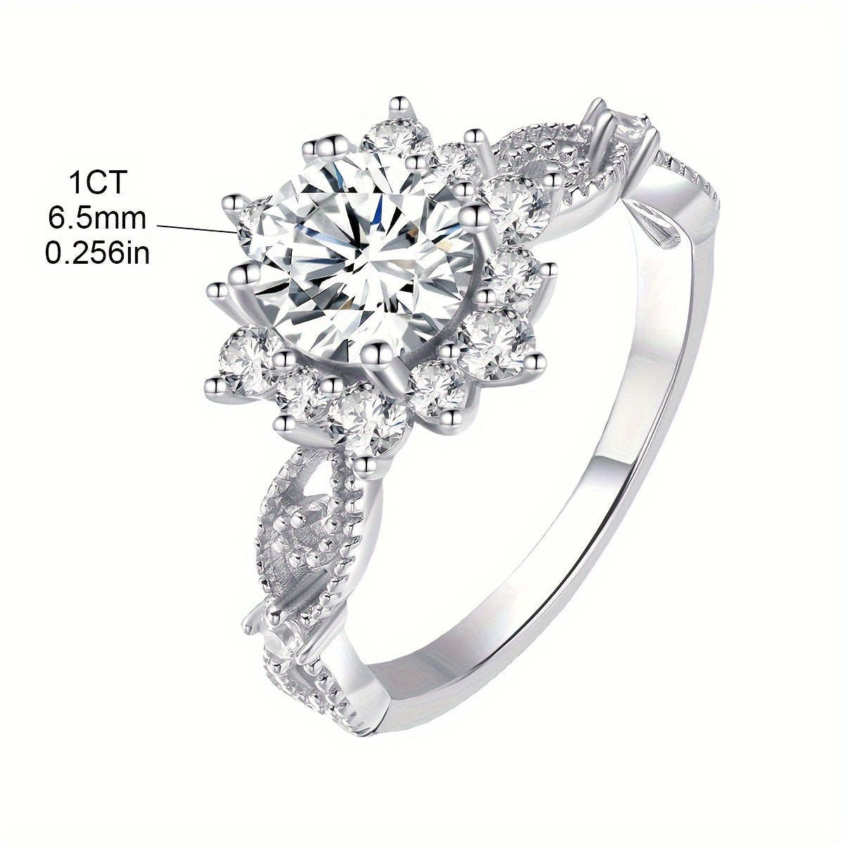 1 Carat Moissanite Snowflake Sterling Silver Engagement Ring Exquisite Noble Luxury Bridal Jewelry Gift for Women Promise Eternity Ring 18KT White Gold Plated S925