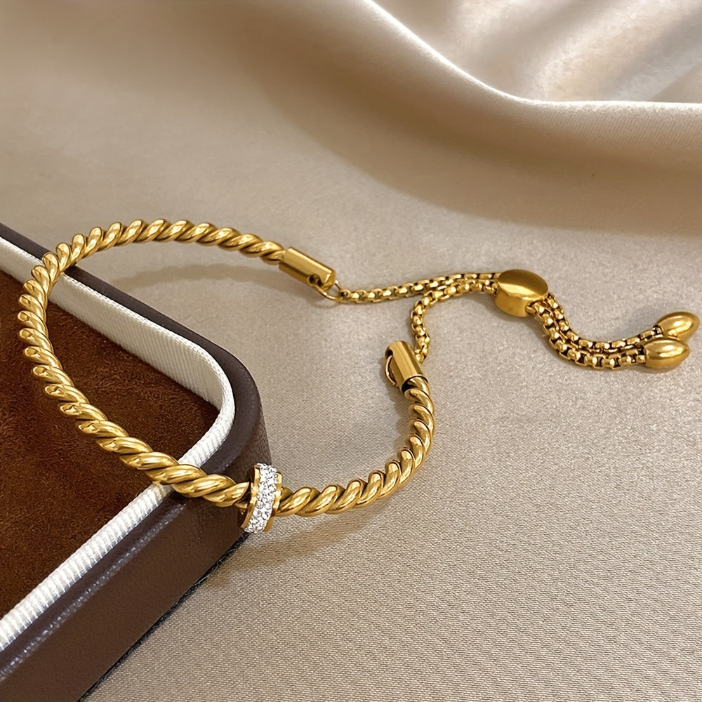 Creative Zircon Stainless Steel Open Twist Bangles Bracelet