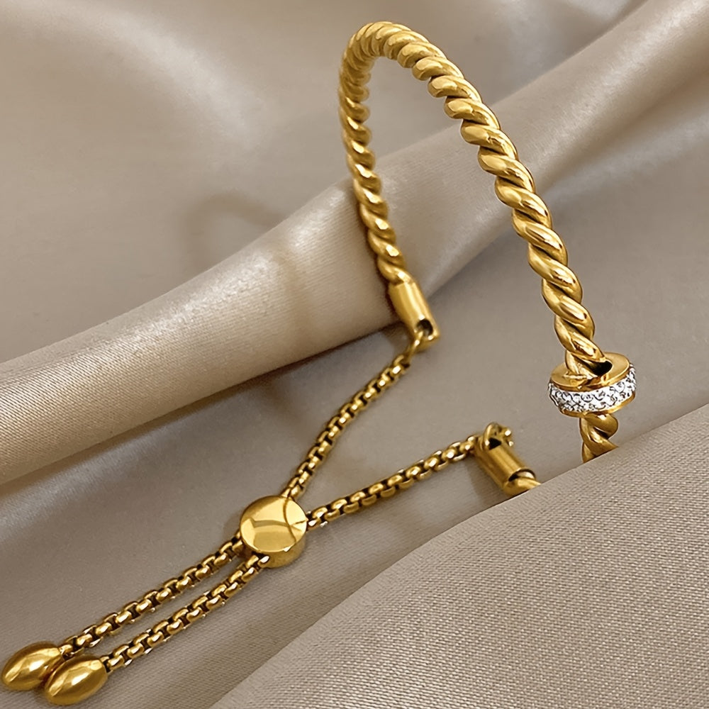 Creative Zircon Stainless Steel Open Twist Bangles Bracelet