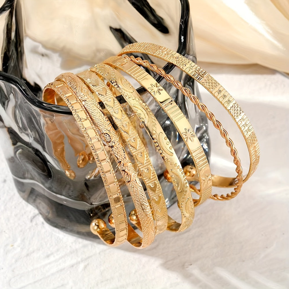 7-Piece Women's Vintage Carved Cuff Bracelet Set