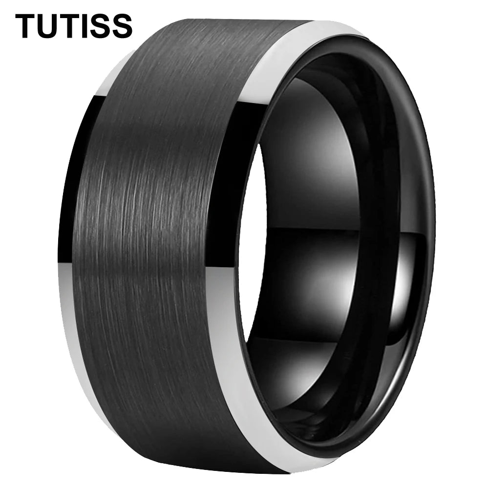 TUTISS Mens Black 4/6/8/10/12mm Tungsten Carbide Ring Matte Finish Beveled Edge Comfort Fit