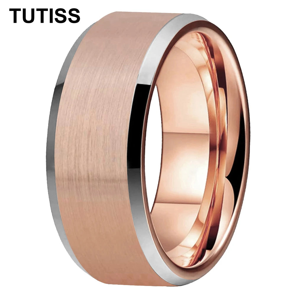 TUTISS Mens Black 4/6/8/10/12mm Tungsten Carbide Ring Matte Finish Beveled Edge Comfort Fit