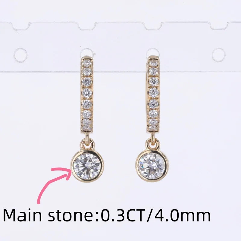 Vintage 10KT 14KT or 18KT Yellow Gold Hoop Bezel Earrings With 0.3CT DEF VS VVS IGI Diamonds 4.0mm Lab Diamond