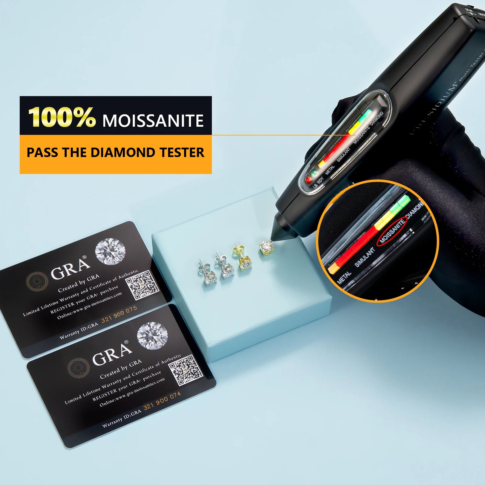 0.5- 3 Carat Moissanite VVS Certified 14KT White Gold Lab Diamond Stud Earring