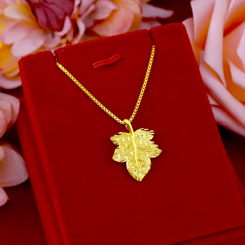 Real 18KT 999 Gold Plated Leaf Pendant Necklace