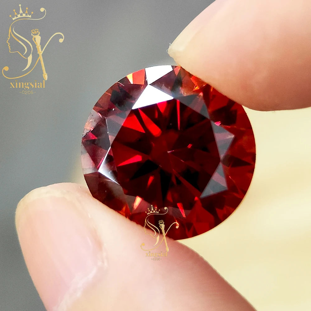 3.0MM- 11MM GRA Certificated Synthetic Gemstone VVS1 Round Brilliant Cut Garnet Red Moissanite Diamond