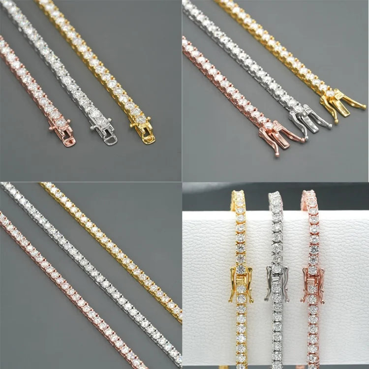 LAB Diamond 3mm S925 Tennis Chain White Gold Necklace for Women Fine Moissanite