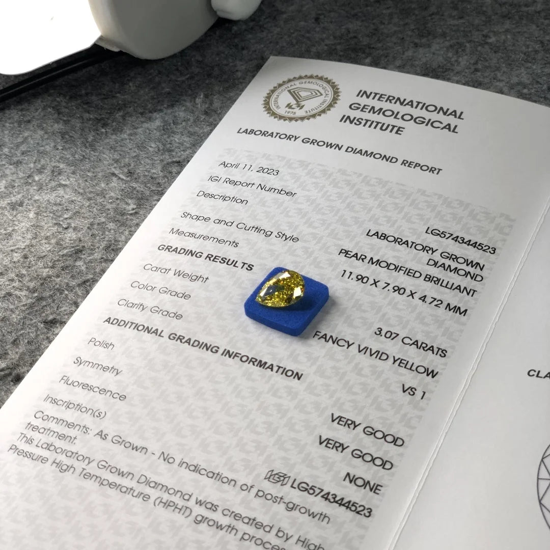 IGI Certified Fancy Vivid Yellow Color Lab Grown Diamond