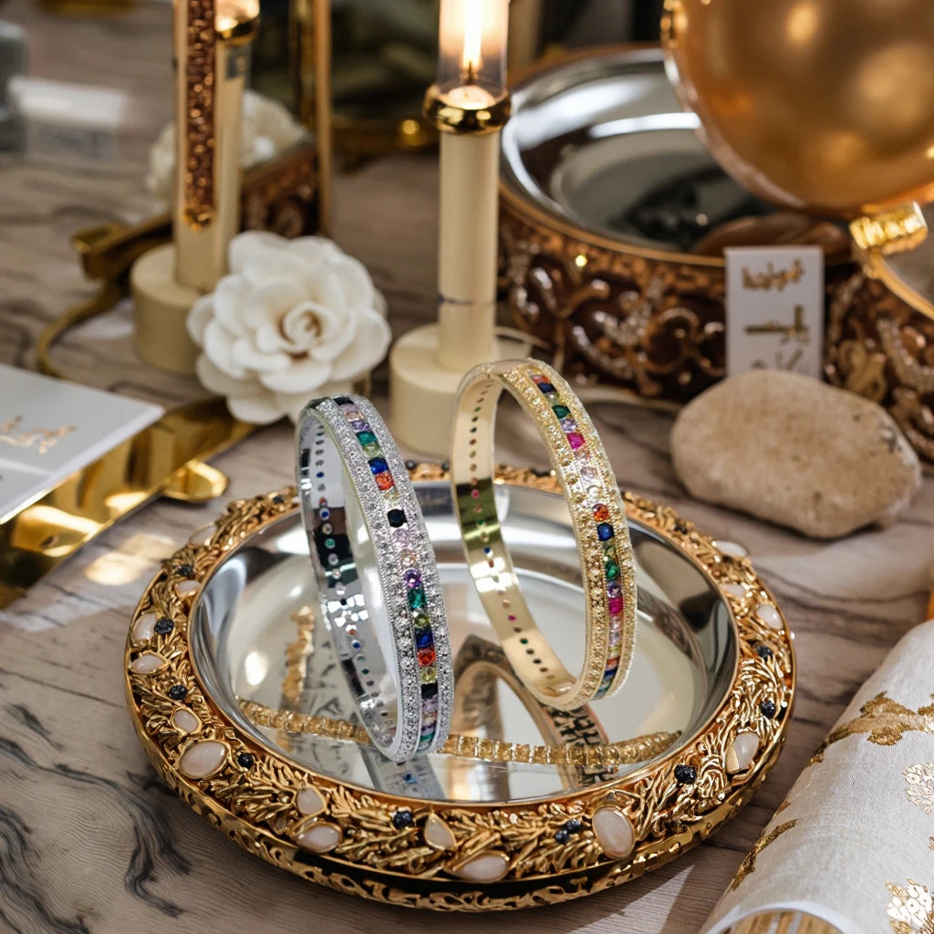 Chic Colorful Cubic Zirconia Crystal Rainbow Wedding Bridal Bracelets Luxury Accessorized Fashion Bangles for Women