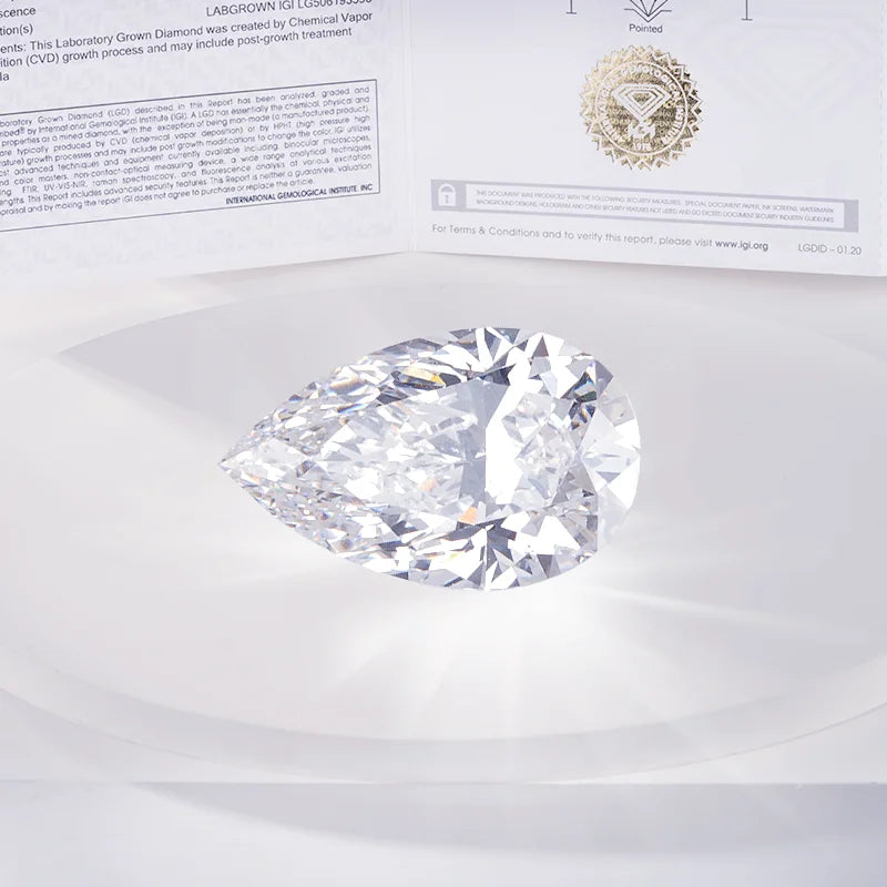 IGI Certified Lab Diamond DEF Color 1-3 Carat Pear Lab Grown Diamond