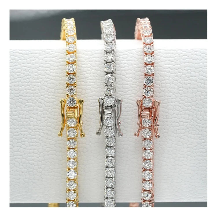 LAB Diamond 3mm S925 Tennis Chain White Gold Necklace for Women Fine Moissanite