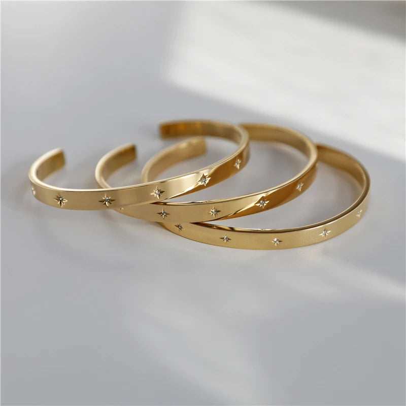 High End 18K PVD Gold Plated Tarnish Free Waterproof 10 North Star Cuff Bracelet Bangle Bracelet Stainless Steel