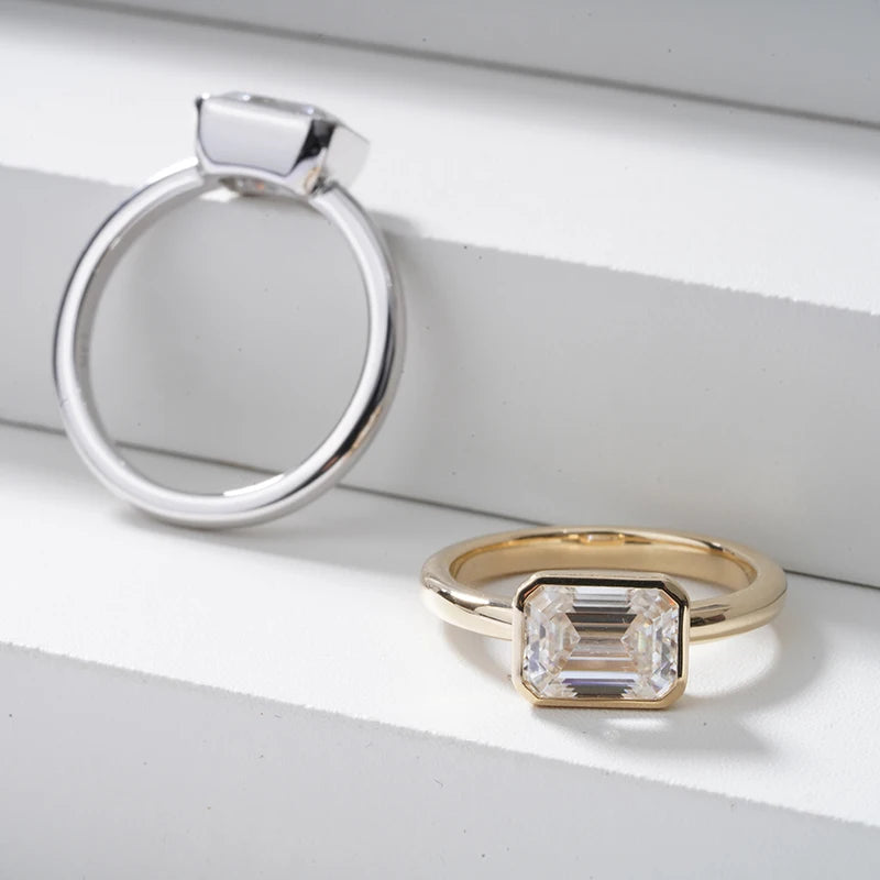 14KT Solid Gold Ring Bezel Diamond Lab Moissanite Diamonds