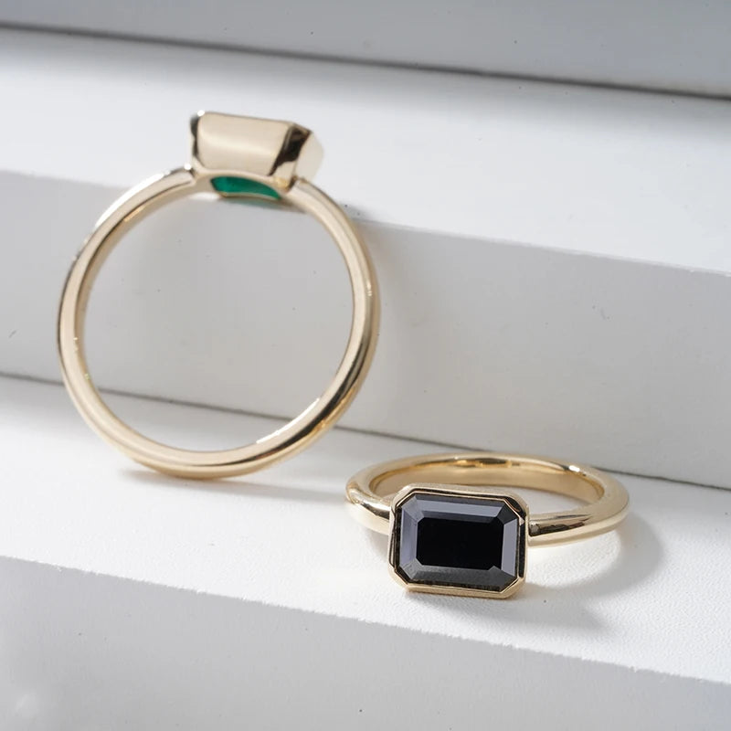 14KT Solid Gold Ring Bezel Diamond Lab Moissanite Diamonds