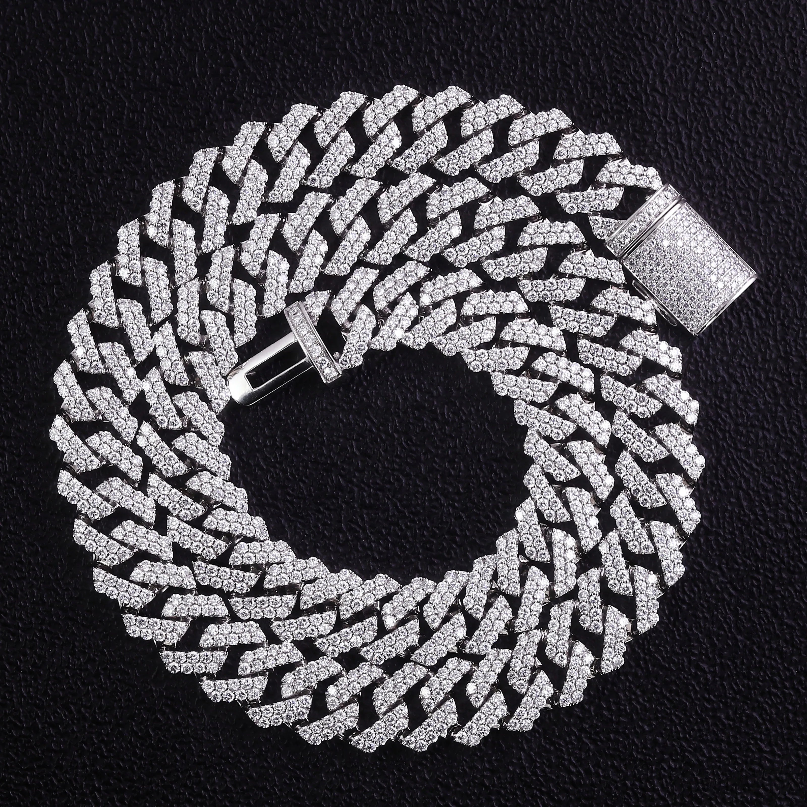 Strong 10KT White Gold Cuban Link Chain VS Clarity Lab Diamond Necklace or Bracelet