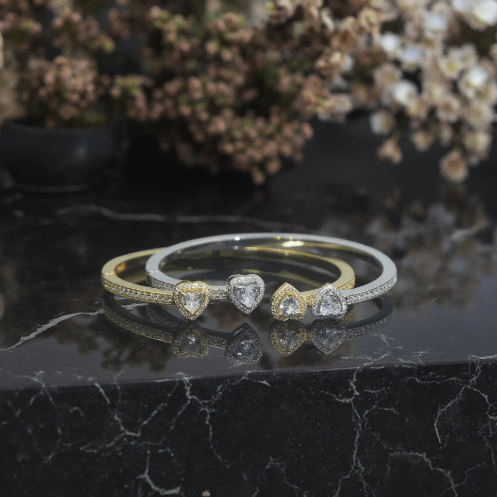 CZ Heart Double Heart High Quality Charm Bangle