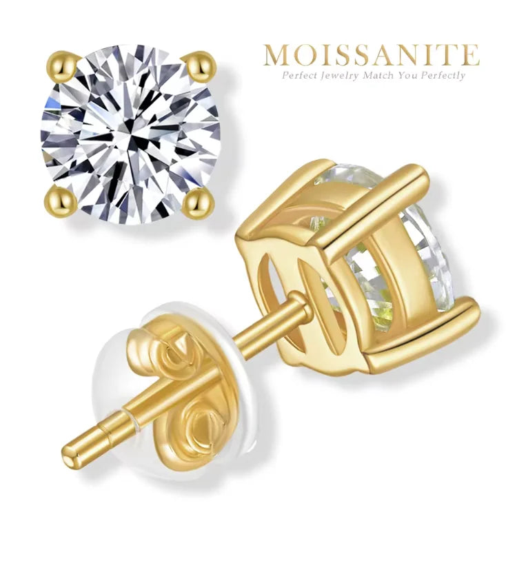 Moissanite Stud Earrings 0.5-3CT 18K Gold Plated S925 Sterling Silver VVS1 Lab Diamond Unisex Jewelry