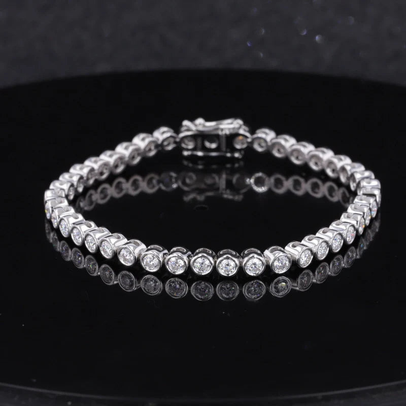 925 Sterling Sliver2.5mm Moissanite Lab Diamond Bezel Settings Tennis Bracelet