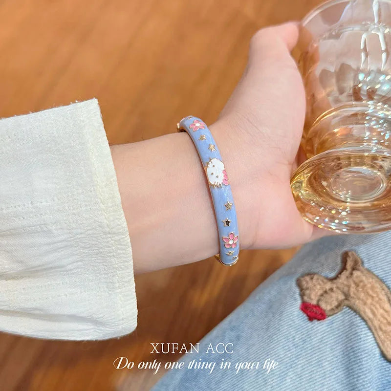 Hello Kitty Enamel Bracelet Bangles Dipped White Gold Plating Over Stainless Steel Zinc