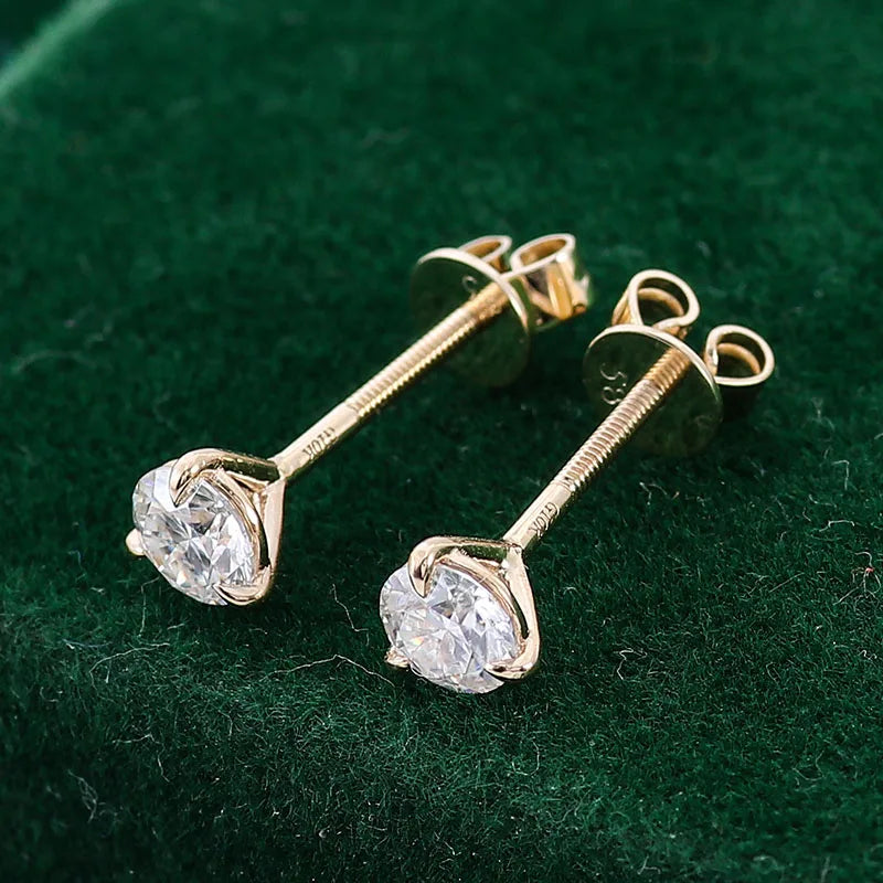 10KT Solid Strong Gold Martini Setting Round Cut Lab Grown Diamond Solitaire Earrings