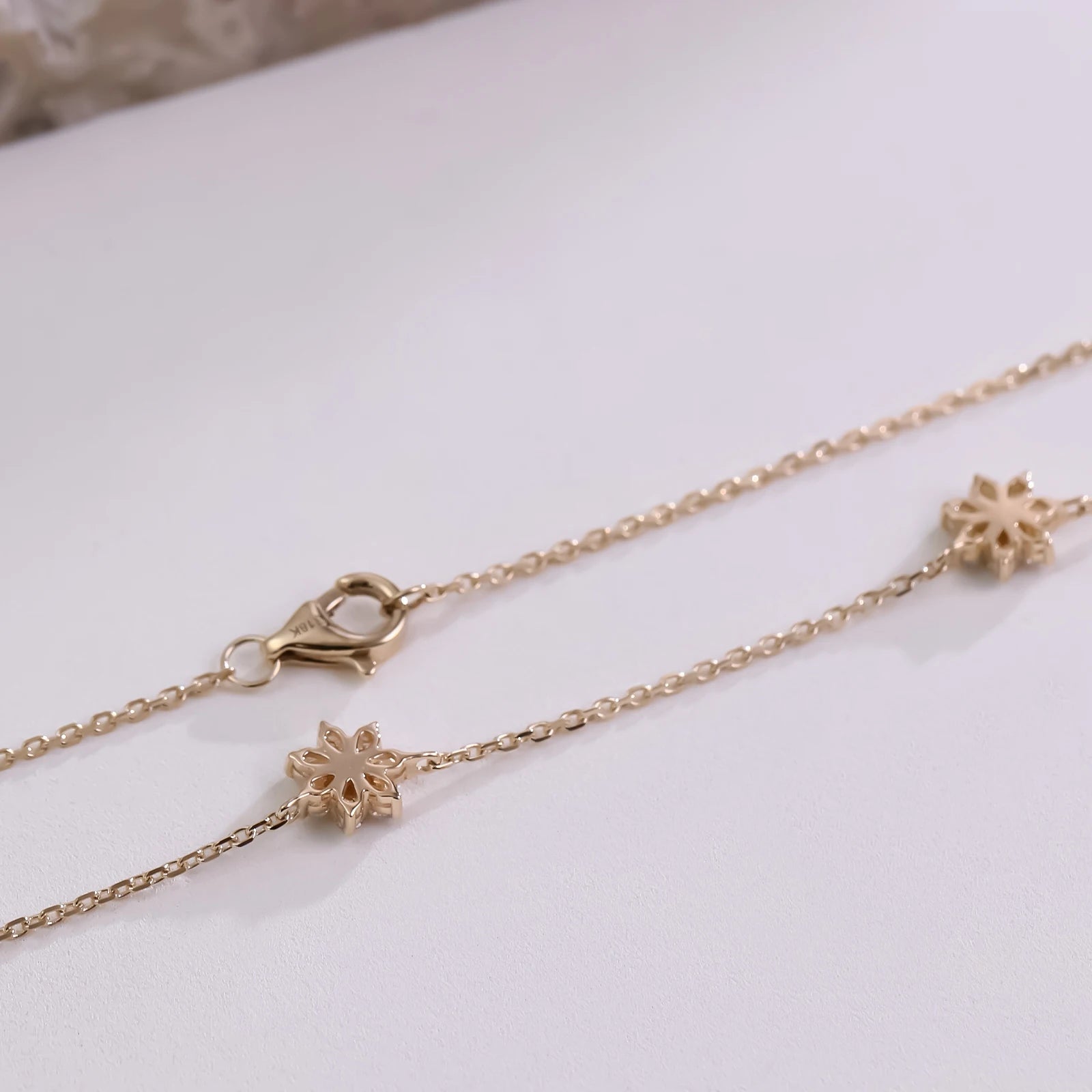 Luxury 18KT Solid Gold Flower Station Necklace DEF VVS Lab Diamond Necklace