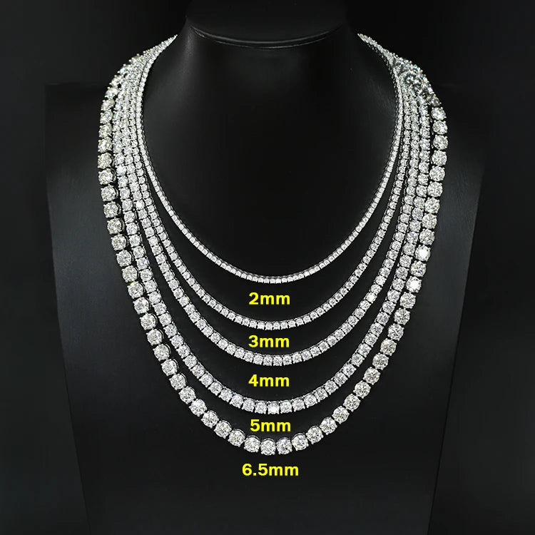 Iced Out Fine Jewelry 2MM 3MM 4MM 5MM Lab Diamond S925 Silver Vvs Chain Moissanite Tennis Necklace