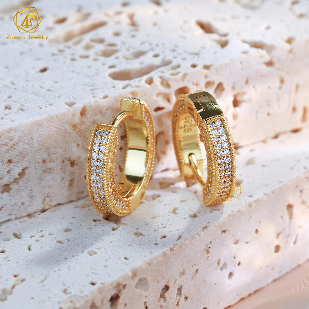 Micro Pave Three Side Moissanite GRA VVS Lab Diamond 925 Waterproof Earrings