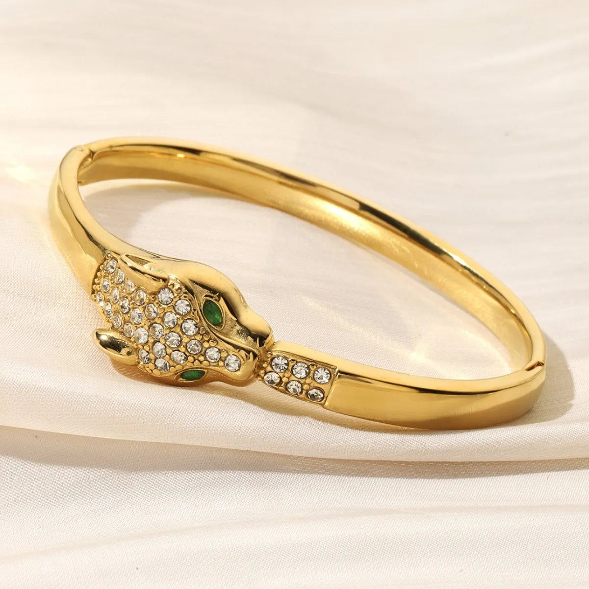 CZ Leopard Head Gold Plated Bangle