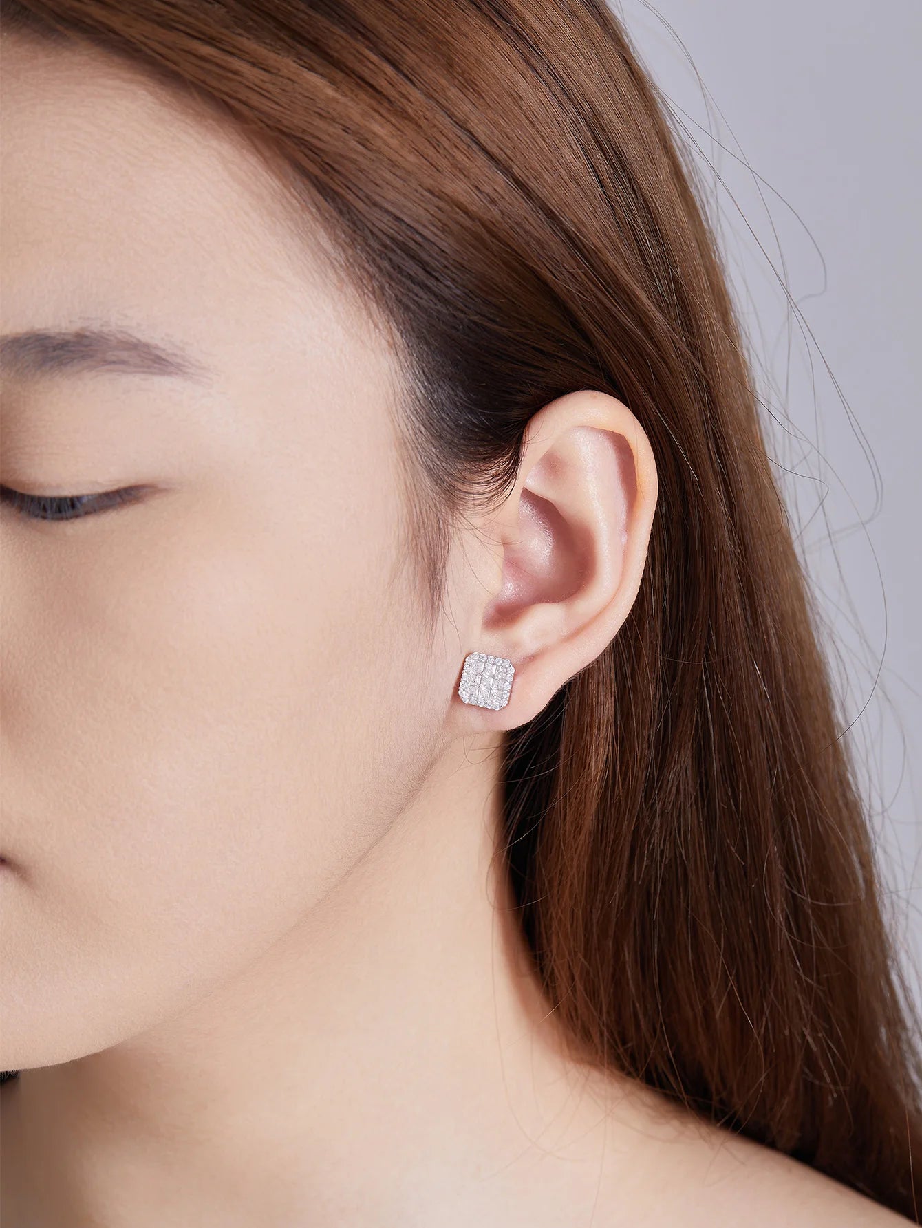 18KT White Gold Plated Sterling Silver Ladies Screw Lab Grown Diamond Earrings