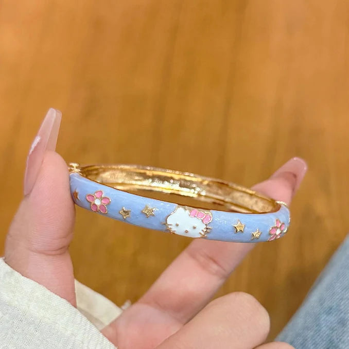 Hello Kitty Enamel Bracelet Bangles Dipped White Gold Plating Over Stainless Steel Zinc
