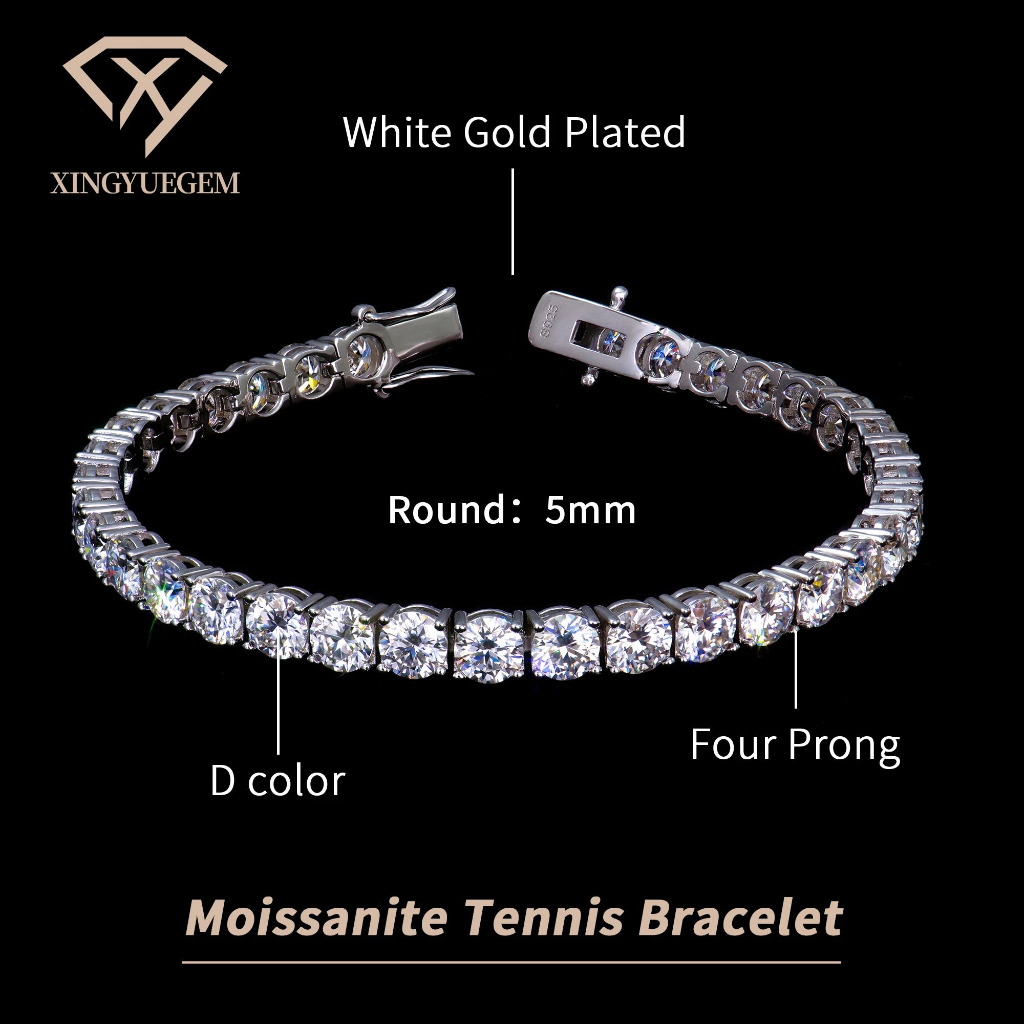 2-6mm Iced Jewelry 925 Sterling Silver VVS Graded Moissanite Tennis Chain Bracelet