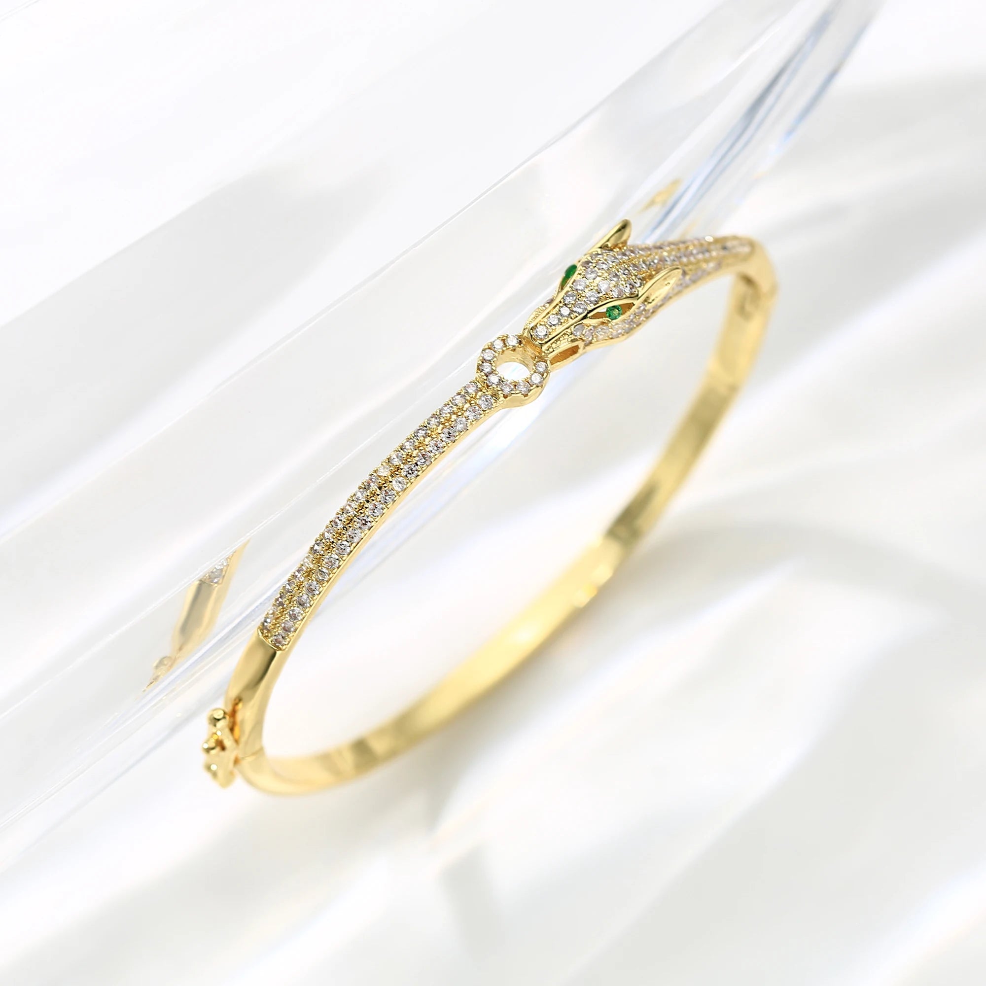 Snow Leopard covered in Rose Gold Plated Brass Zircon Leopard Print Bangle