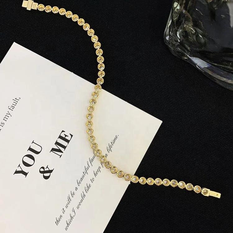 18KT Gold Bezel Setting Tennis Bracelet With 2.4mm Round Brilliant Cut Lab Diamond Chain Bracelet