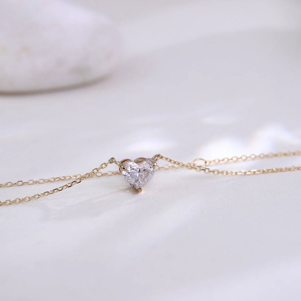 10KT Solid Yellow Gold & Lab Grown Diamond Heart Necklace