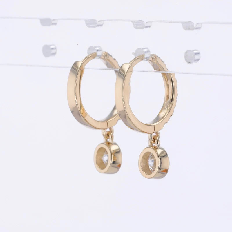 Vintage 10KT 14KT or 18KT Yellow Gold Hoop Bezel Earrings With 0.3CT DEF VS VVS IGI Diamonds 4.0mm Lab Diamond