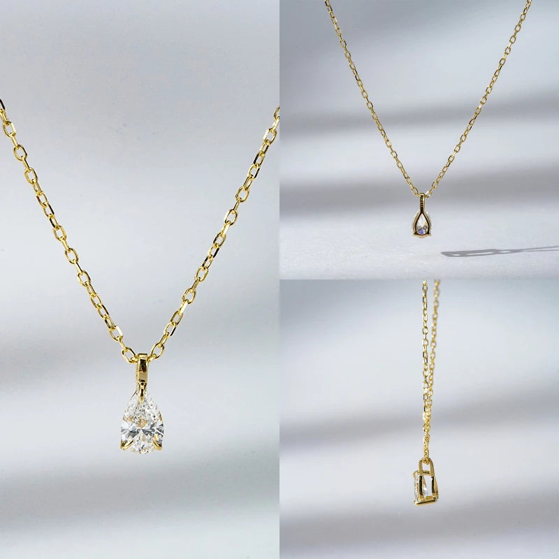 14KT Yellow Loose Diamond 0.25ct Trillion Pear Gold Lab Diamond Necklace