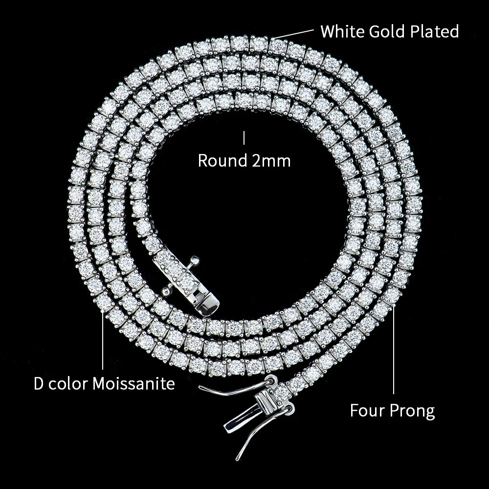 Wholesale Unisex 2 3 4 5 6mm 925 Sterling Silver Iced Out Lab Grown VVS Diamond Moissanite Cluster Tennis Chain