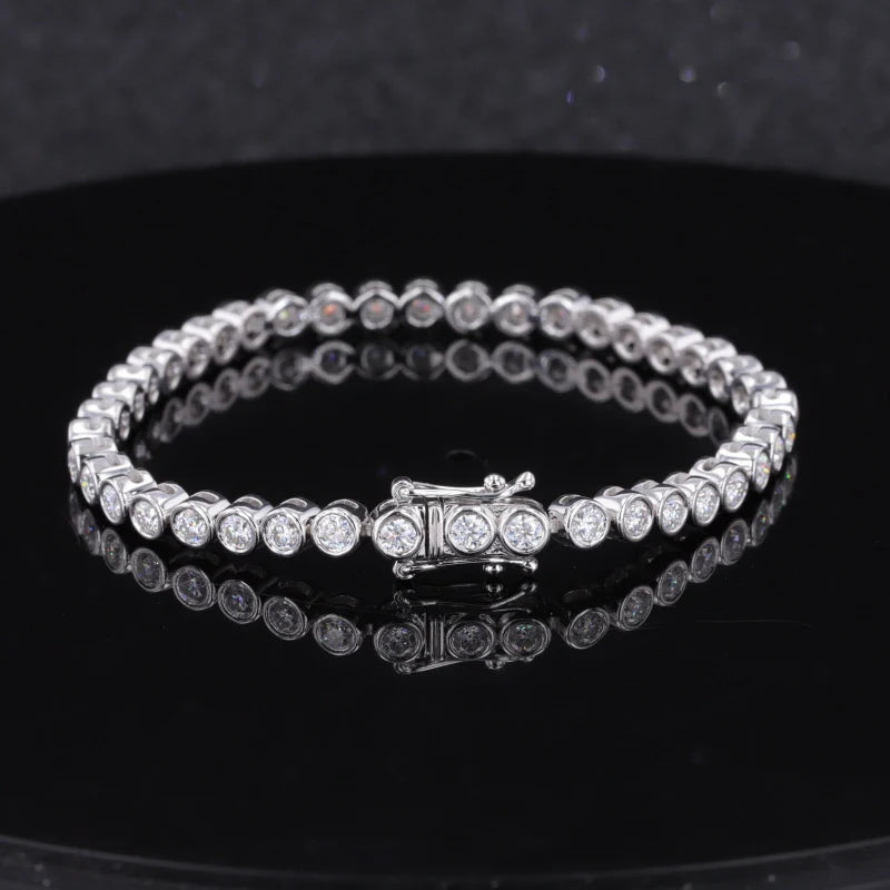 925 Sterling Sliver2.5mm Moissanite Lab Diamond Bezel Settings Tennis Bracelet