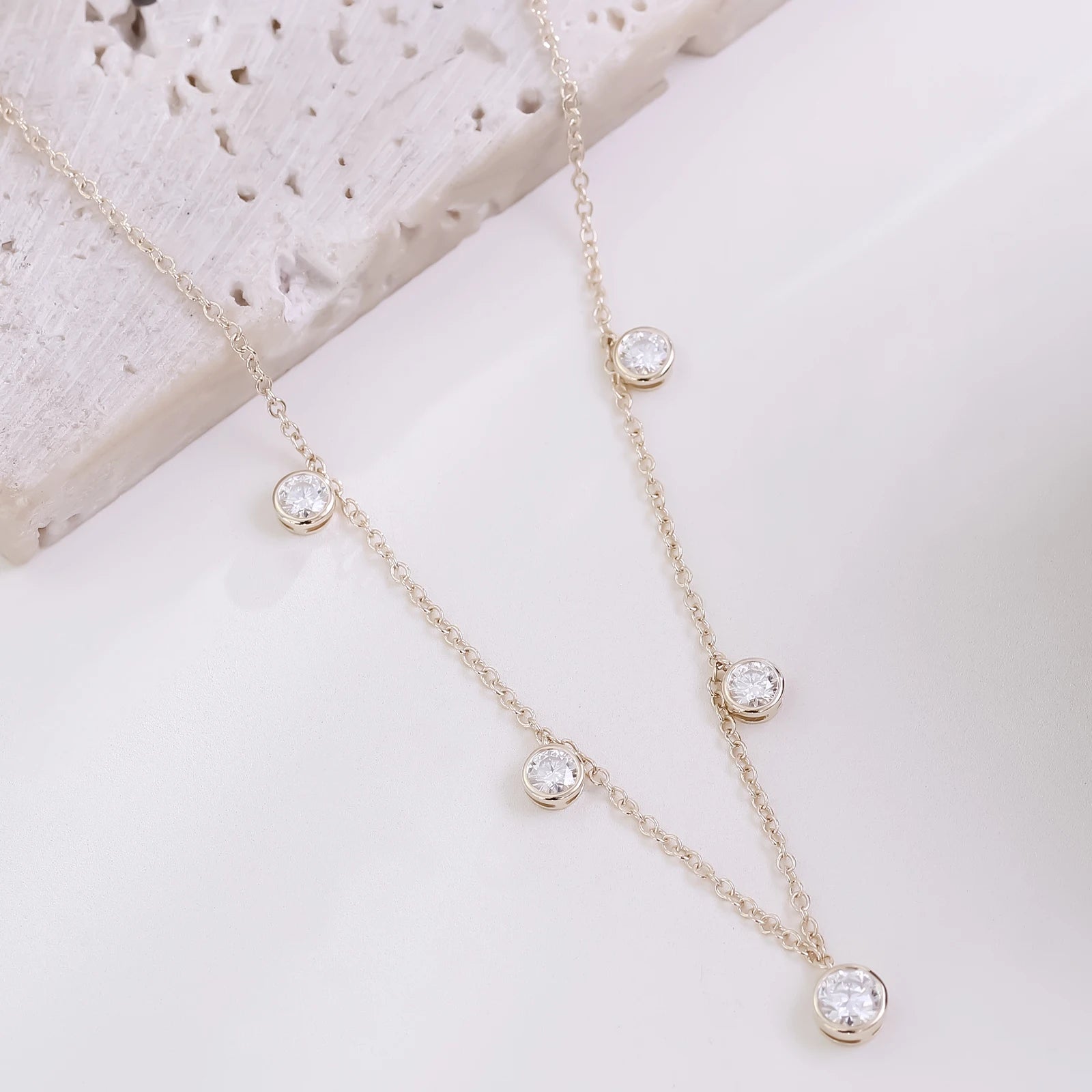 Elegant Jewelry 14K Solid Gold Lab Grown Diamond Necklace Station Necklace Luxury DEF VVS Lab Diamond Necklace Women