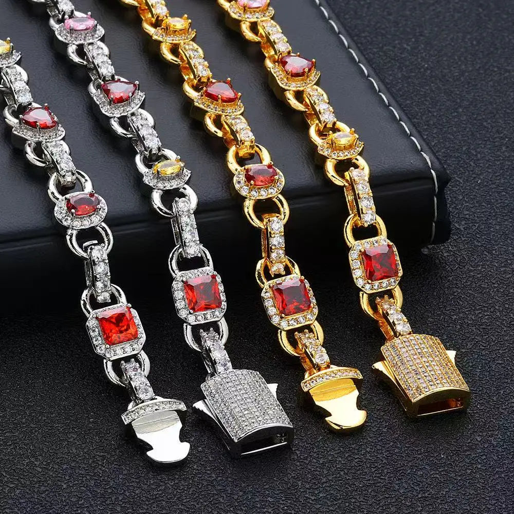 Luxury Men's Bracelet 10MM Colored Gemstone Bracelet 18KT Yellow Gold