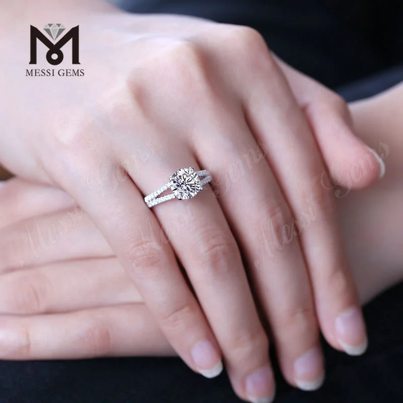 18KT White Gold Double V Engagement Lab Diamond Wedding Ring