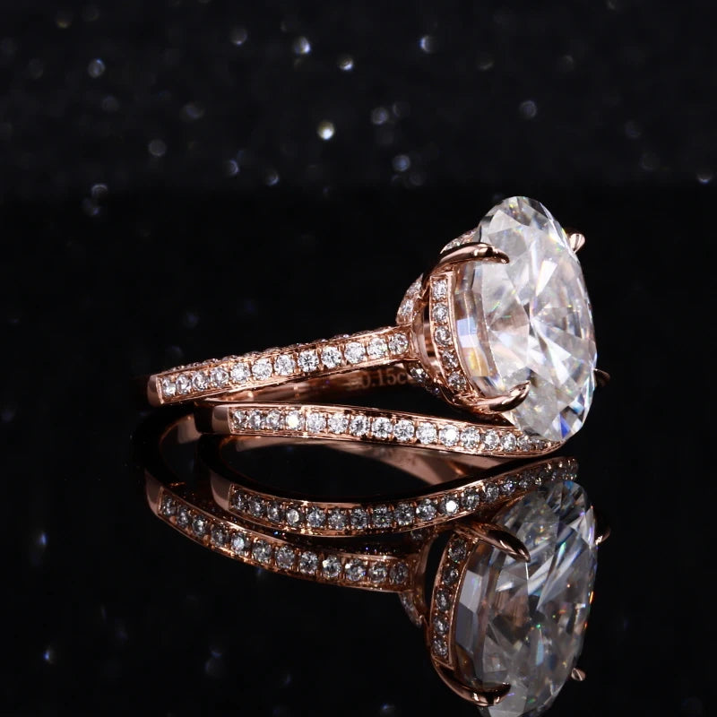 14KT Rose Gold Fancy Oval Brilliant Cut Moissanite Wedding Set