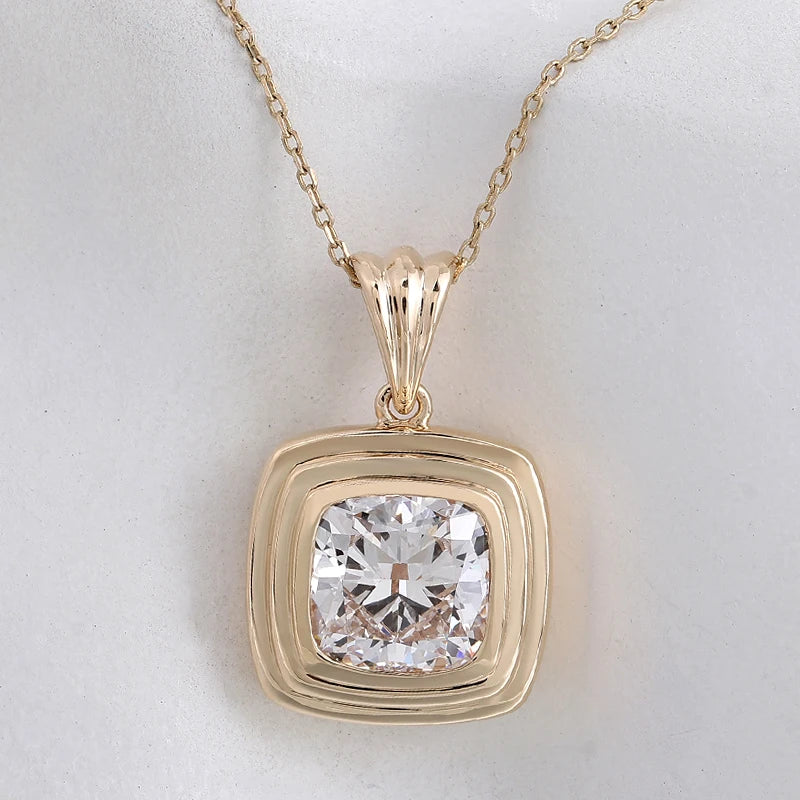 14KT Solid Gold IGI Certified D VS1 Cushion Cut Lab Grown Diamond Pendant Necklace