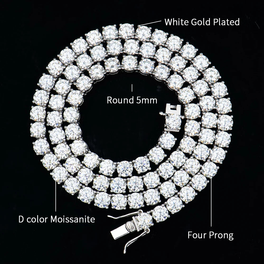 Wholesale Unisex 2 3 4 5 6mm 925 Sterling Silver Iced Out Lab Grown VVS Diamond Moissanite Cluster Tennis Chain