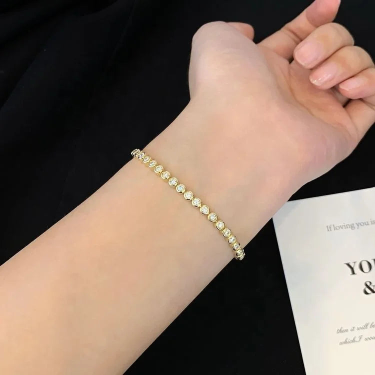 18KT Gold Bezel Setting Tennis Bracelet With 2.4mm Round Brilliant Cut Lab Diamond Chain Bracelet